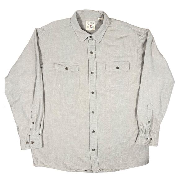 Bass Pro Shop (XL) Red Head Brand Solid Flannel Long-Sleeve Shirt Beige-Khaki - Picture 8 of 14